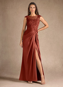 Azazie Santa Barbara Mère de la mariée Robes Robe Fourreau en Satin extensible Plissée Terracotta image5