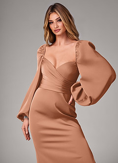 Azazie Sonata Bridesmaid Dresses Bronzer Sheath Long Sleeve Stretch Satin Convertible Dress image6