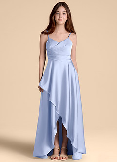 Azazie Prisha Junior Robe Trapèze en Satin extensible Plissée Eis image5