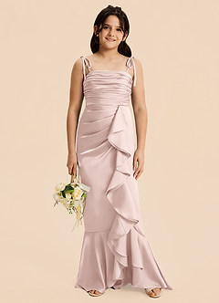 Azazie Ryan Junior Blushing Pink Sheath Bow Stretch Satin Dress image6