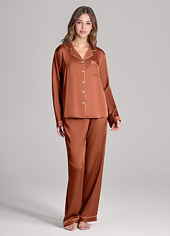 front Pyjama-Set aus Satin mit langen Ärmeln und Hose in passender Farbe