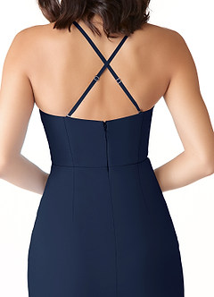 Azazie Ollie Robes de demoiselle d'honneur Robe Fourreau en Mousseline extensible Rayé Bleu Marine Foncé image5