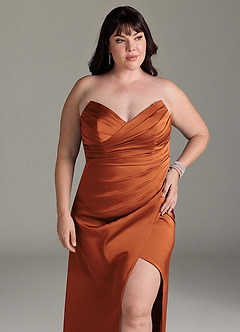 Azazie Yola Bridesmaid Dresses Cinnamon Sheath V-Neck Pleated Stretch Satin Convertible Dress image13
