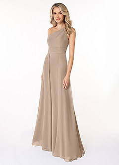 Azazie Dallas Bridesmaid Dresses Taupe A-Line One Shoulder Chiffon Dress image1