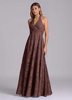 Azazie Tessie Brudtärnklänningar Klä av A-Linje i Blommig Utbrändhet Plisserad Espresso image3