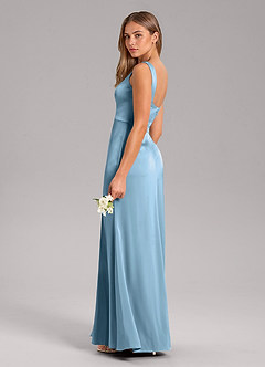 Azazie Frostine Bridesmaid Dresses Steel Blue A-Line Bow Stretch Satin Dress image7