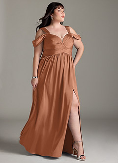 Azazie Lianne Bridesmaid Dresses Bronzer A-Line Off the Shoulder Stretch Satin Dress image12