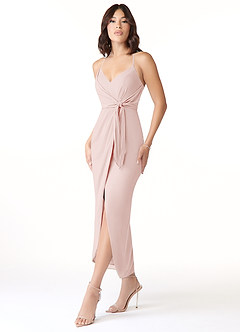 Azazie Ollie Bridesmaid Dresses Blushing Pink Sheath Ruched Stretch Chiffon Dress image3