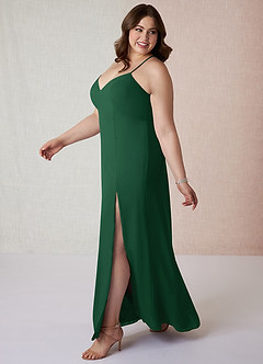 Azazie Manila Vestidos de damas de honor Vestido de Verde Oscuro de Gasa de Corte Recto con Cuello en V image9