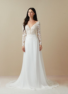 Azazie Fleur Robes de mariée Robe Trapèze en Mousseline de soie Paillettes Diamant Blanc Champagne image1