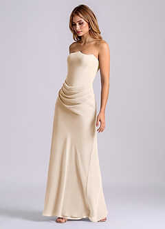 Azazie Debby Vestidos de damas de honor Vestido de Alabastro Blanco de Gasa de Corte Sirena con Sin tirantes image3