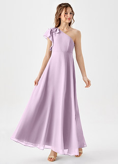 Azazie Arabella Junior Frosted Lilac A-Line Ruched Chiffon Dress image4