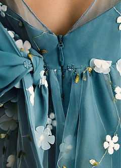 Azazie Elowen Robe Demoiselle D'honneur Fillette Robe Trapèze en Dentelle Encolure en Forme de Cœur Bleu Encre image7