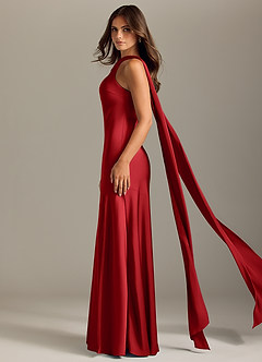 Azazie Kinsley Bridesmaid Dresses Pomegranate Mermaid Side Slit Stretch Satin Dress image4