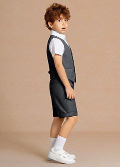 front Oliver Charcoal 3-Piece Boys Vest & Shorts Set