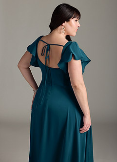 Azazie Bondi Bridesmaid Dresses Ink Blue A-Line Bow Stretch Satin Dress image17