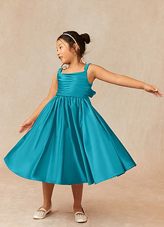 Azazie Cutie Pie Flower Girl Dresses Jade A-Line Pleated Matte Satin Dress image3