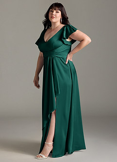 Azazie Omari Bridesmaid Dresses Emerald A-Line Stretch Satin Dress image5