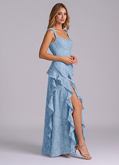 Azazie Sloane Robes de demoiselle d'honneur Robe Trapèze en Blumen-Burnout Encolure en Forme de Cœur Poudre Bleue image5