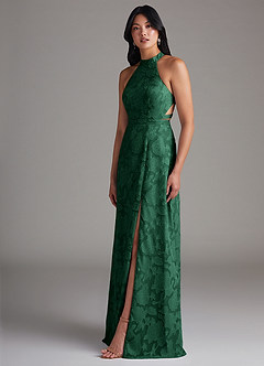 Azazie Clarice Jurken voor bruidsmeisjes Jurk van Bloemen Burn-out met A-Lijn Zijsplit Donkergroen image3