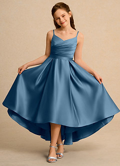 Azazie Sweets Girl vestidos de niña de las flores Vestido de Bermudas de Satin Mate de Corte En A con Plisado image4