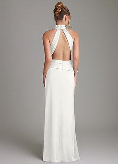 Azazie Gracelynn Vestidos de damas de honor Vestido de Blanco de Satén Elástico de Corte Recto con Plisado image8