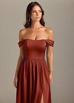 Azazie Calianna Bridesmaid Dresses Terracotta A-Line Off the Shoulder Stretch Satin Convertible Dress image4
