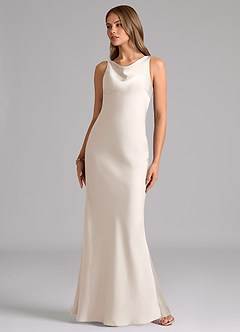 Azazie Allettie Bridesmaid Dresses White Alabaster Mermaid Stretch Satin Dress image5