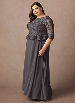 Azazie Averie Mother of the Bride Dresses Steel Grey A-Line Boatneck Sequins Chiffon Dress image17