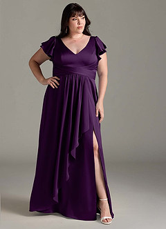 Azazie Omari Bridesmaid Dresses Grape A-Line Stretch Satin Dress image10