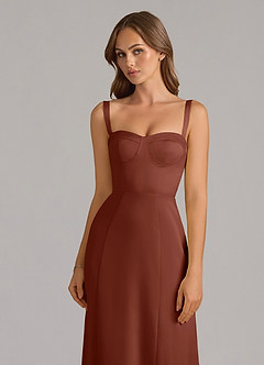 Azazie Amaris Bridesmaid Dresses Auburn A-Line Corset Stretch Satin Dress image5