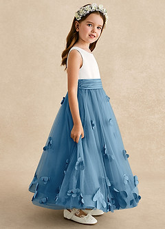 Azazie Vi Flower Girl Dresses Steel Blue A-Line Sleeveless Tulle Dress image7