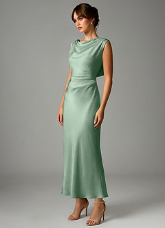 Azazie Kieryn Robes de demoiselle d'honneur Robe Sirène en Satin extensible Plissée Agave image3