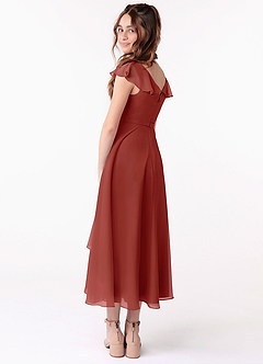 Azazie Posie Junior A-Linie Gestreift Chiffon Kleid Terrakotta image2
