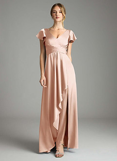 Azazie Omari Bridesmaid Dresses Rose Gold A-Line Stretch Satin Dress image3