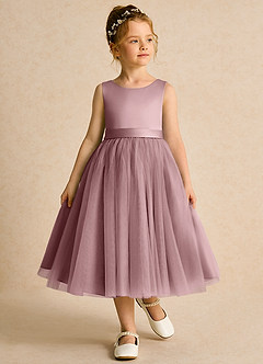 Azazie Pear Flower Girl Dresses Dusty Rose Ball-Gown Bow Tulle Dress image4