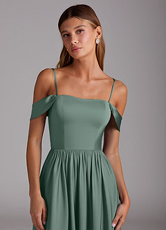 Azazie Calianna Jurken voor bruidsmeisjes Converteerbaar Jurk van Stretch Satijn met A-Lijn Off the Shoulder Zeemos image2