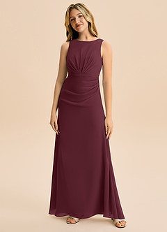 Azazie Floris Junior Robe Trapèze en Mousseline de soie Plissée Cabernet image4