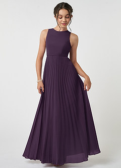 Azazie Lindie Junior A-Linie Plissee Chiffon Kleid Pflaume image1