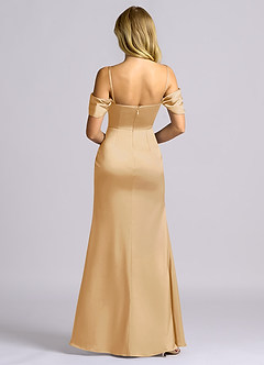 Azazie Auden Robes de demoiselle d'honneur Robe Fourreau Convertible en Satin extensible Épaule décolletée Or image2
