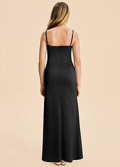 Azazie Rosalia Junior Black Sheath Pleated Stretch Satin Dress image2