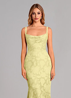 Azazie Aubrey Venta Final Vestido de Sorbete De Limón de Devorado Floral de Corte Sirena con Lazo image6