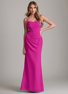 Azazie Mai Vestidos de damas de honor Vestido de Fucsia de Gasa de Corte Recto con Plisado image1