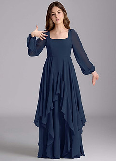 Azazie Clara Junior Robe Trapèze en Mousseline de soie Blouson Bleu Marine Foncé image6