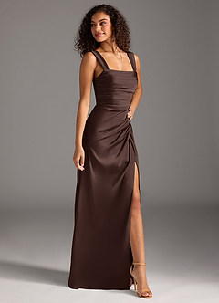 Azazie Jesaphine At-home Try On Dresses Bermuda Sheath Bow Stretch Satin Dress image7