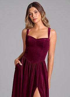 Azazie Francis Brautjungfernkleider A-Linie Korsett Samt Kleid Cabernetrot image6