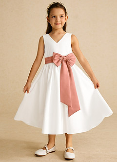Azazie Darling Flower Girl Dresses Ivory Mai Tai A-Line Bow Cotton Dress image2
