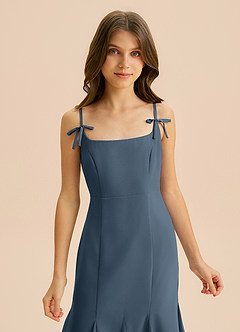 Azazie Evey Junior Abito Sirena in Chiffon Plissettato Blu Nettuno image6