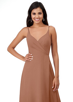 Azazie Lennon Abiti da Damigella Abito A-Line in Chiffon Pizzo Bronzo image6