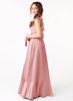 Azazie Barbara Junior Powder Pink A-Line Bow Stretch Satin Dress image2